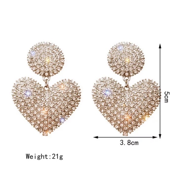 🌟 Gold Tone Rhinestone Heart Earrings - Picture 3 of 6